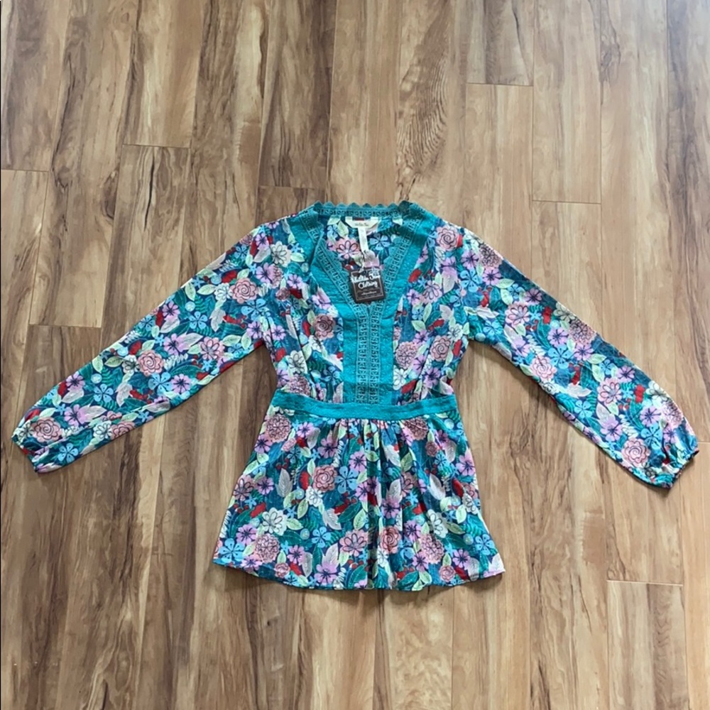 Matilda Jane Teal color floral Woman’s top - Picture 5 of 10